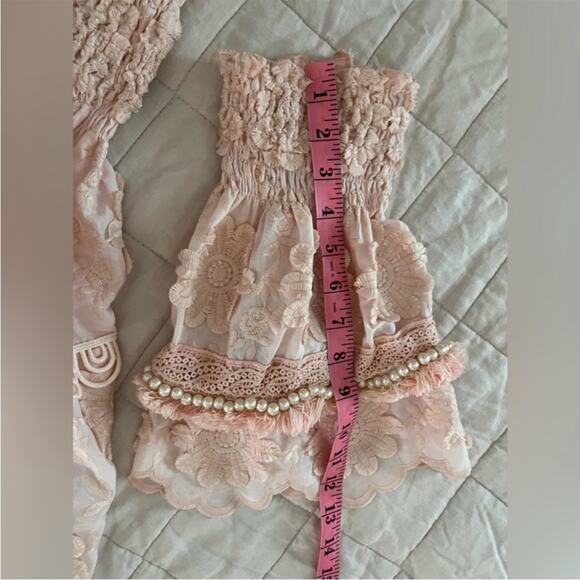 Laurie & Joe Pastel Peach Embroidered Boho Flower Strapless Babydoll Dress - M/L - Picture 9 of 10